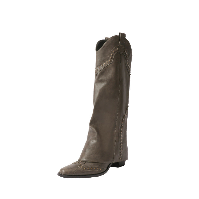 Women's Western Cowboy Rivet Trouser Boots