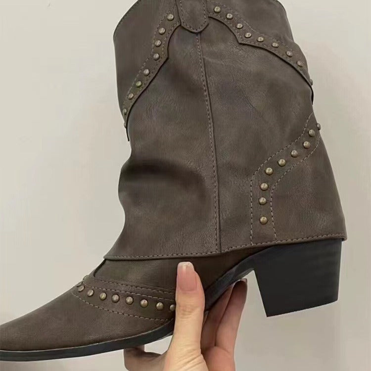 Women's Western Cowboy Rivet Trouser Boots
