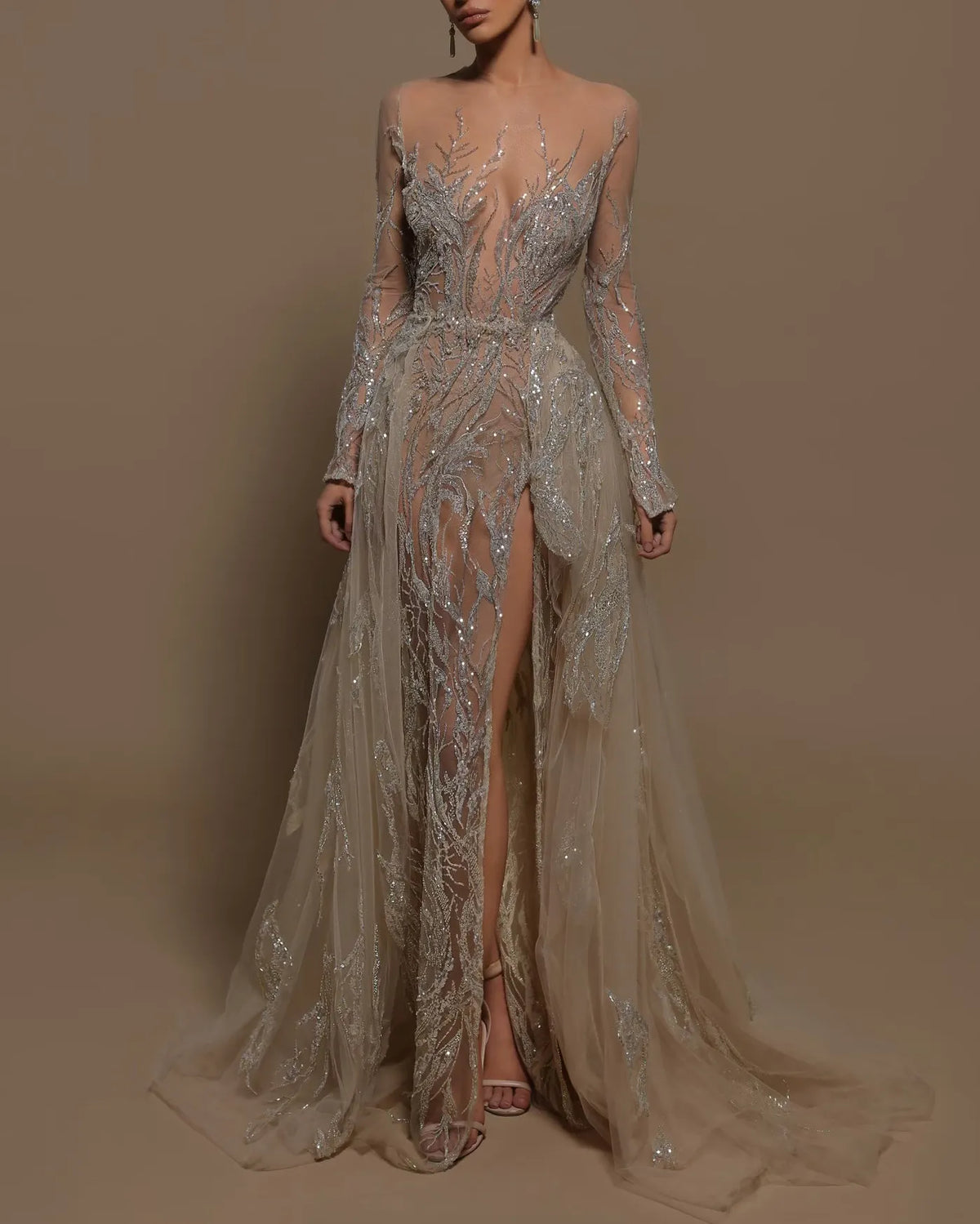 Gown Long Sleeve Sequined Dress