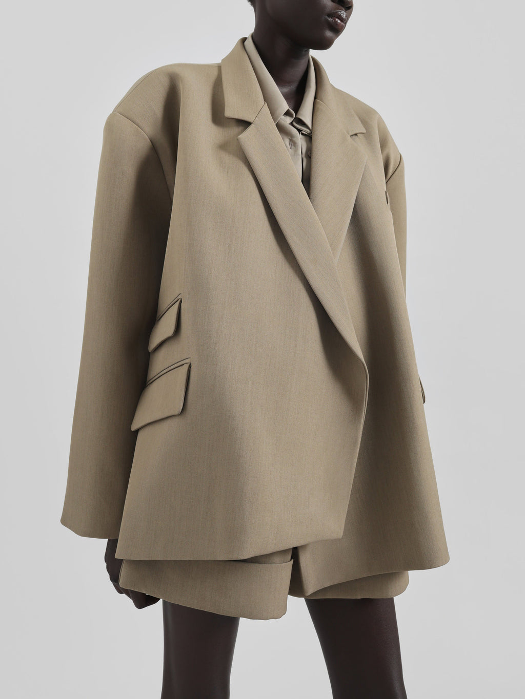 Taupe Mélange Boxy Wrap Blazer