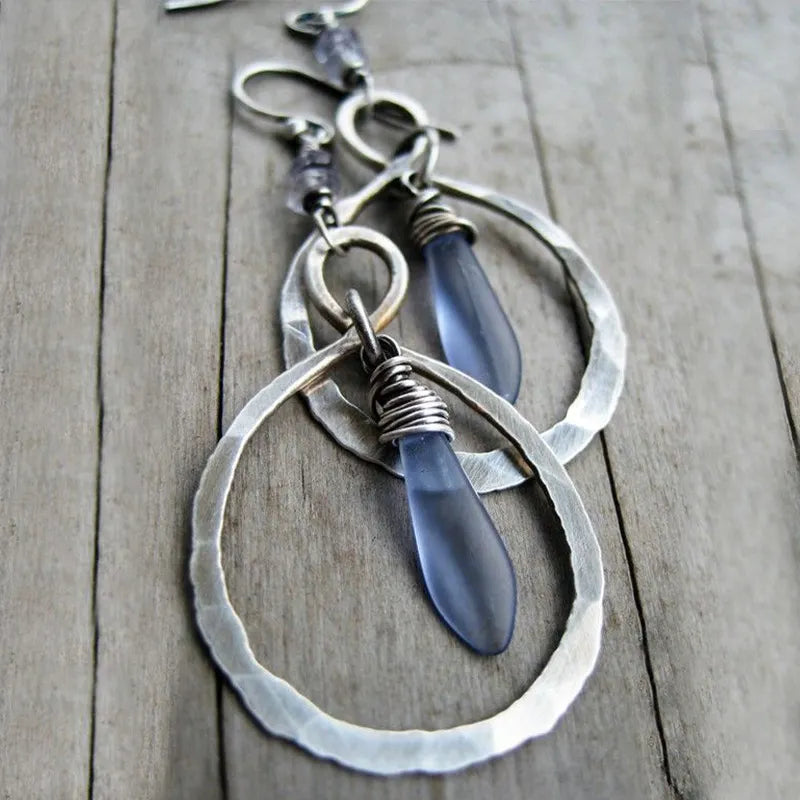Retro Pounding And Winding Moonlight Stone Earrings