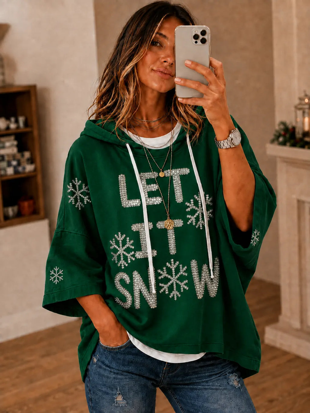 Let It Snow Rhinestone Effect Hoodie