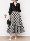 Vintage Ruffled Blouse & Plaid Skirt Two-Piece Set