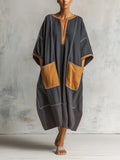 Women’s Contrast Trim Oversized Kaftan Dress With Utility Pockets