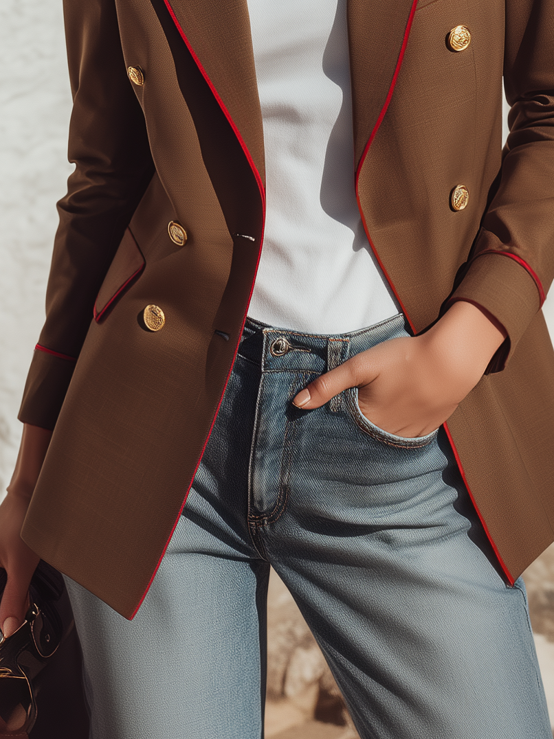 Retro Color-blocked Double-breasted Blazer