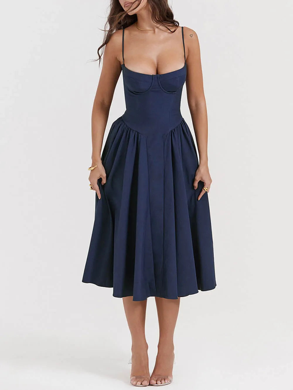 V-Neck Strapless Midi Dress