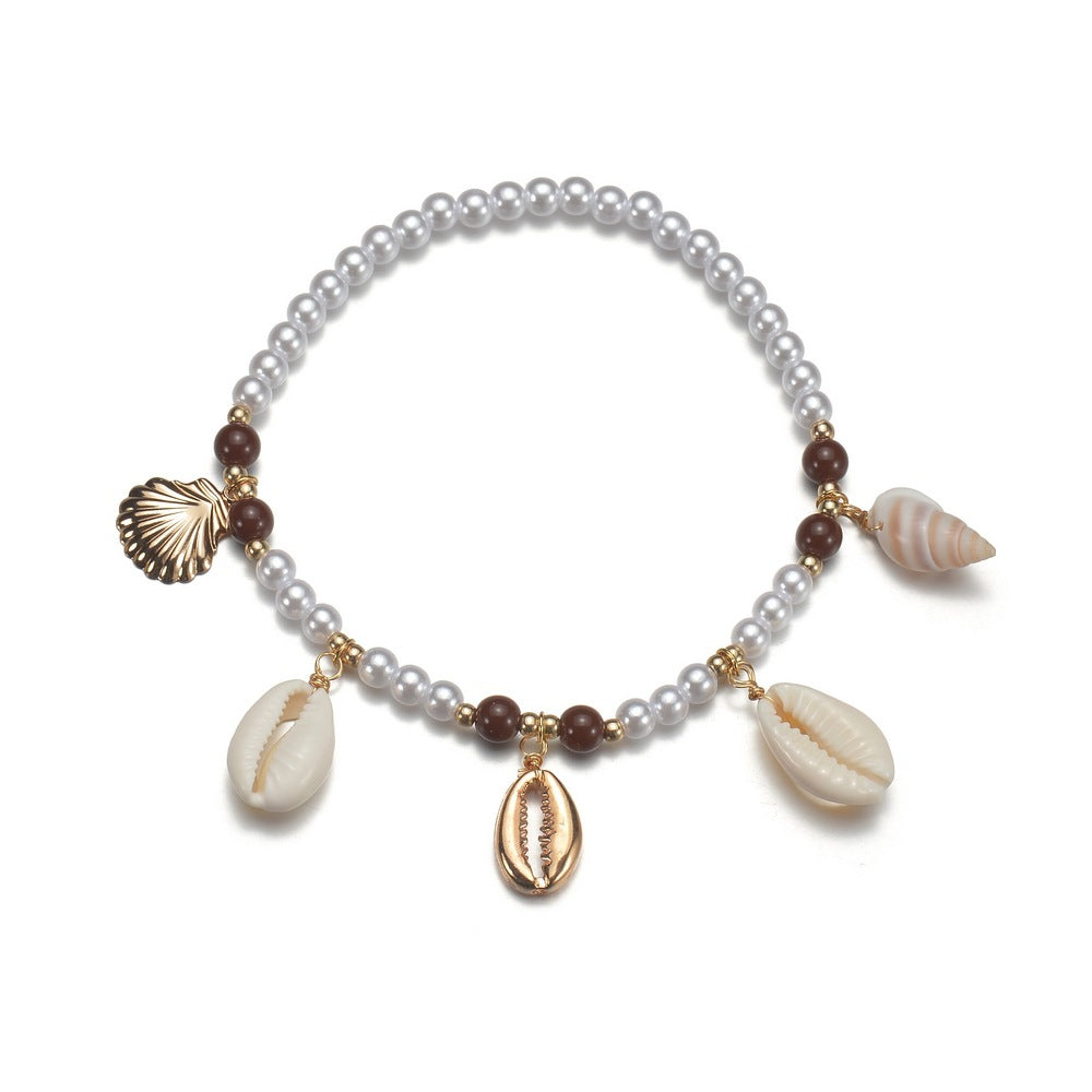 Bohemian Shell And Pearl Anklet