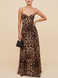 2026 Spring/Summer Elevated Date Night — Leopard Print Vintage Slim Silhouette Satin Touch Minimalist Maxi Dress