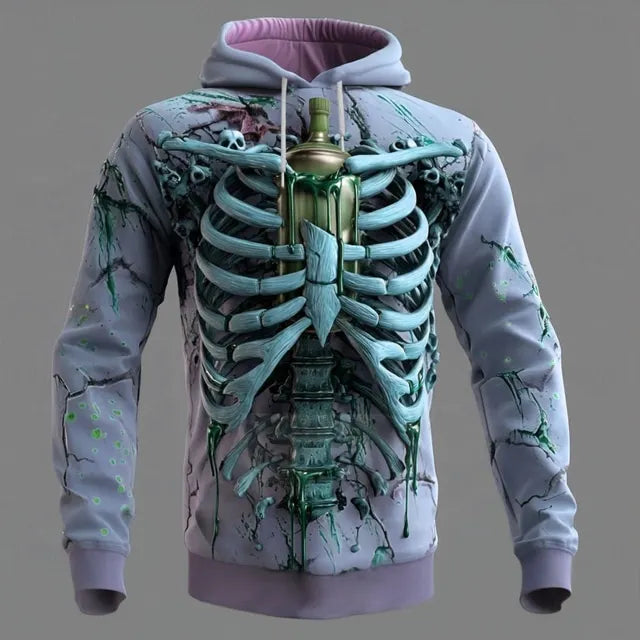 Men's Halloween 3d Skull Print Hoodie