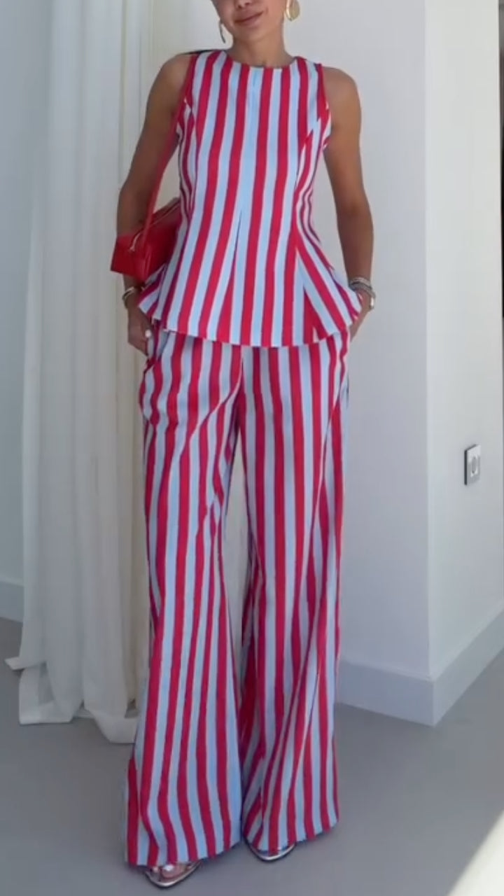 Stripe Sleeveless Two‐Piece Pant Set