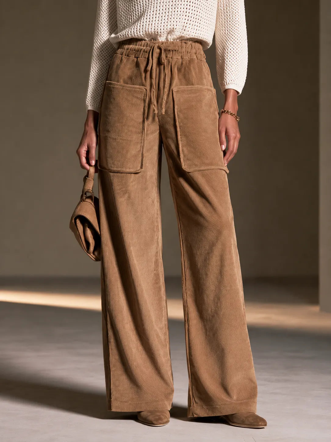 Women's Drawstring Casual Wide-Leg Pants MDZ0142I3GMJ