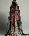 Halloween Contrasting Spiderweb Embroidered Lace Evening Dress a47a