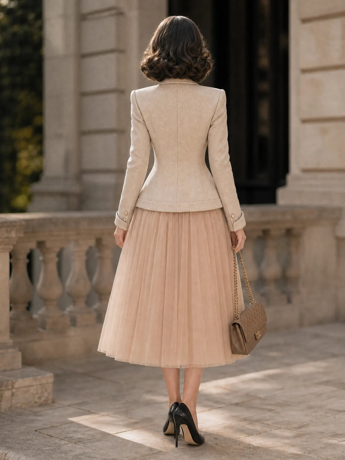 Vintage Asymmetric Hem Mesh Dress