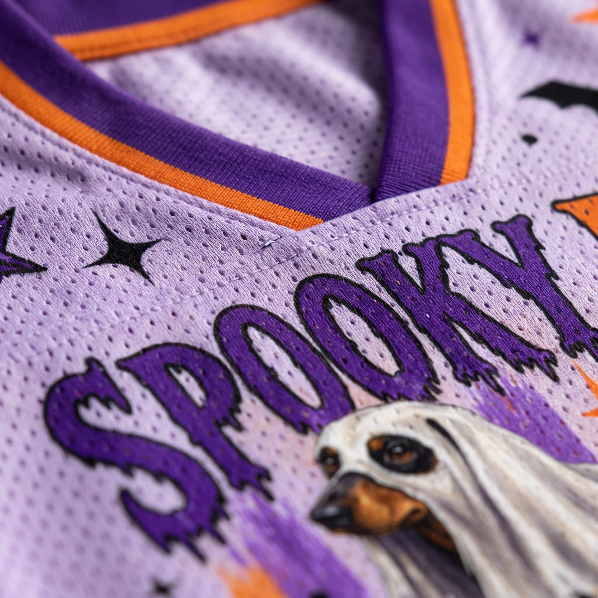 Chaotic Club Striped Halloween Dachshund Ghost Skeleton Mesh Jersey