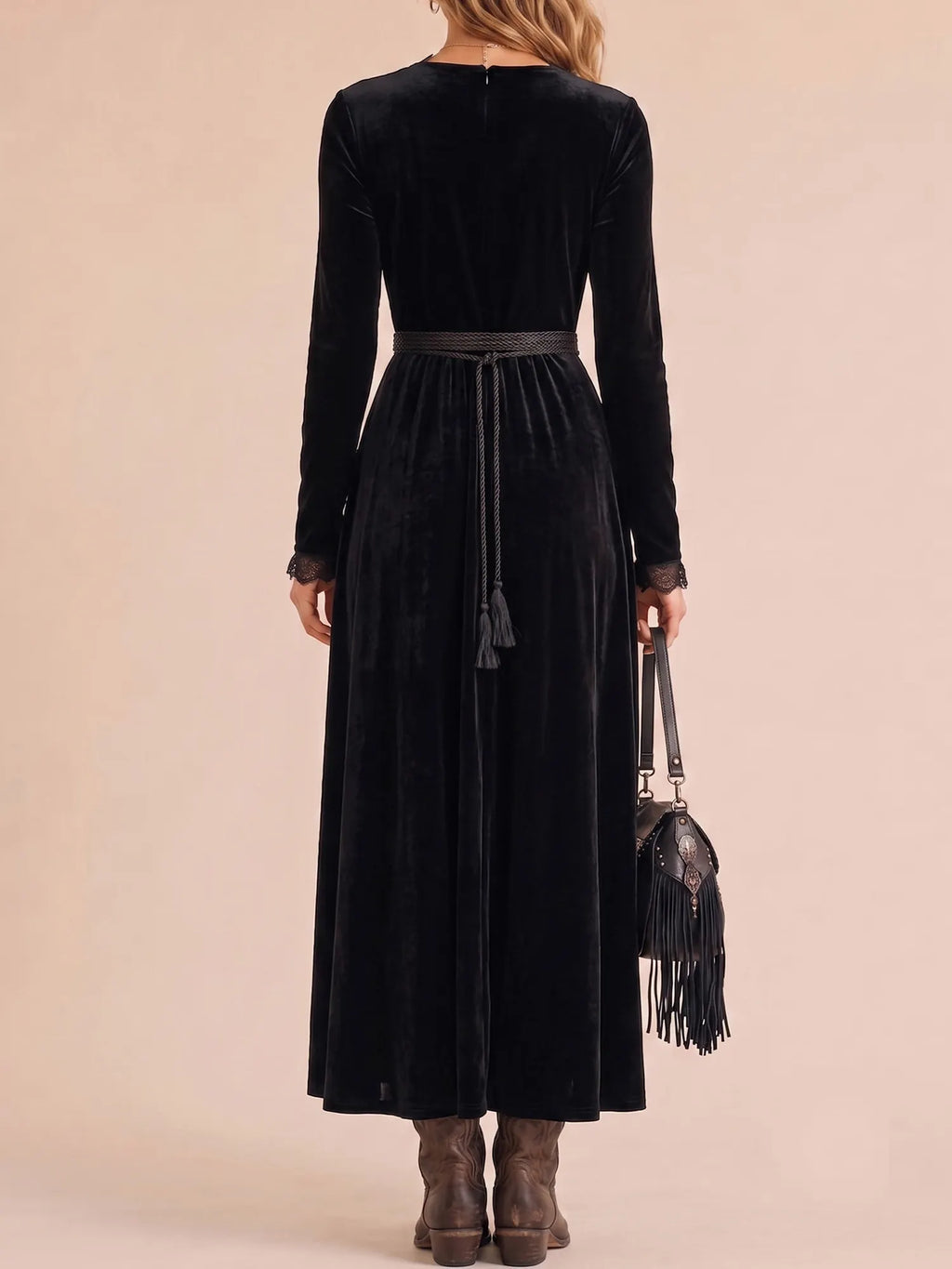 Day Dress — Pitch Black Elegant Frontier Romantic Lace Dress Maxi Dress