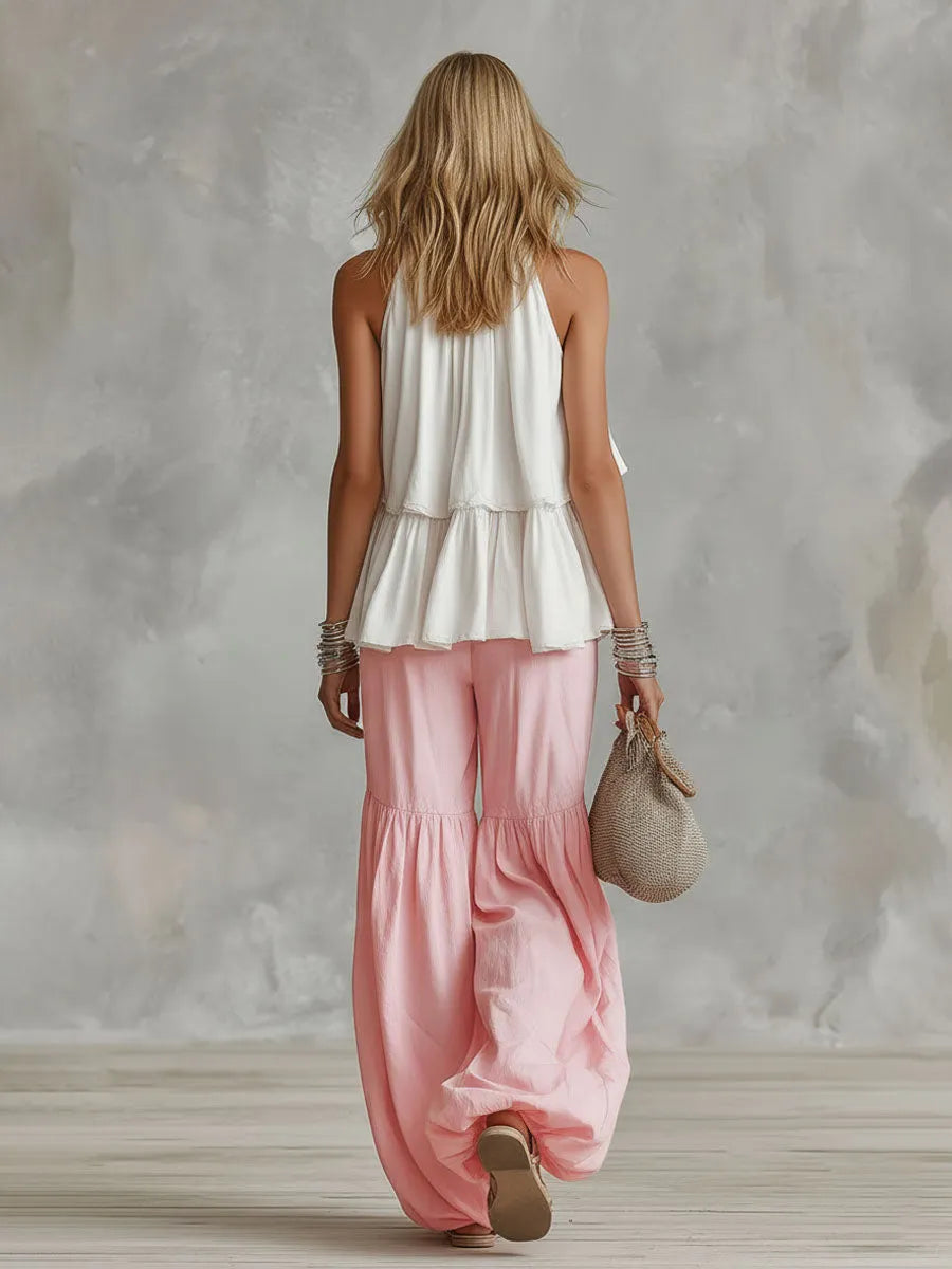 High-necked Sleeveless Cotton Blend Top