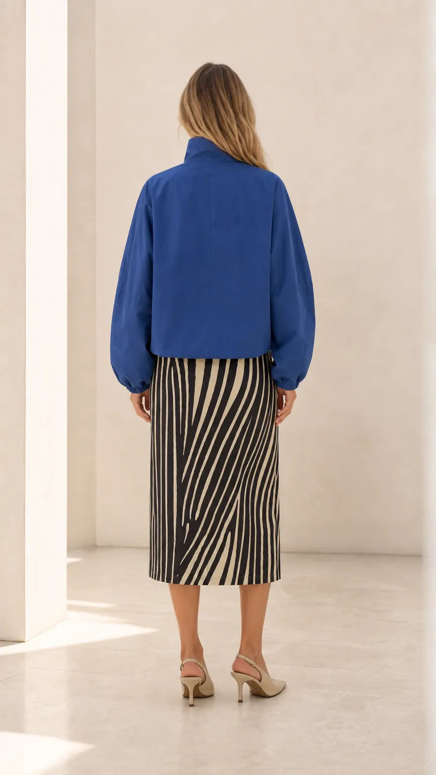 Women's High Neck Cropped Blouson Jacket with Balloon Sleeves