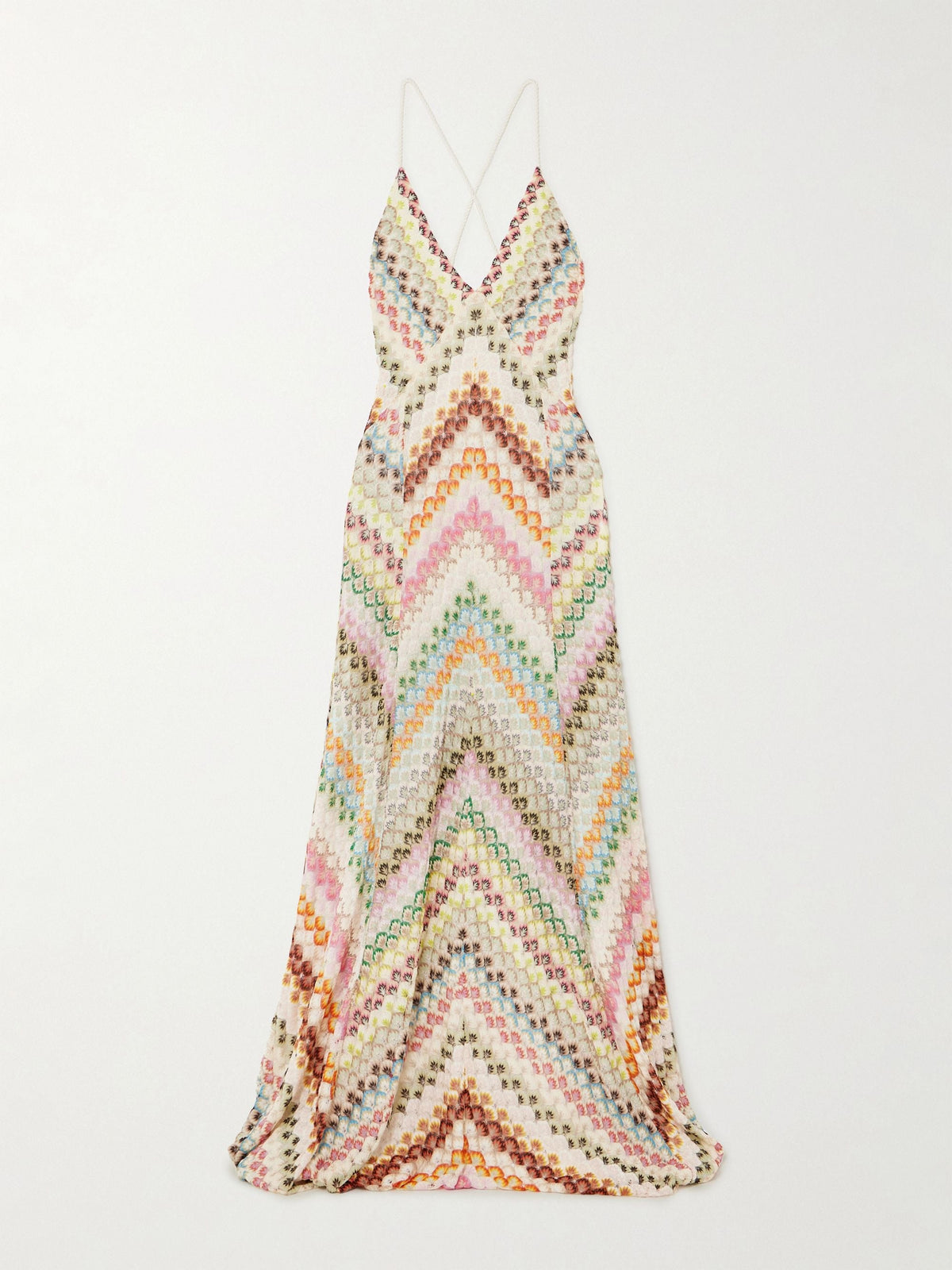 Knit Colorful Herringbone Print Open Beck Maxi Dress