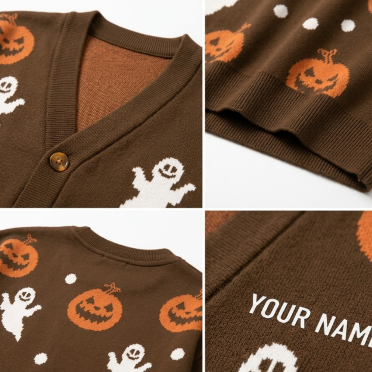 Chaotic Club Personalized Brown All-Over Ghost Pumpkin Cardigan