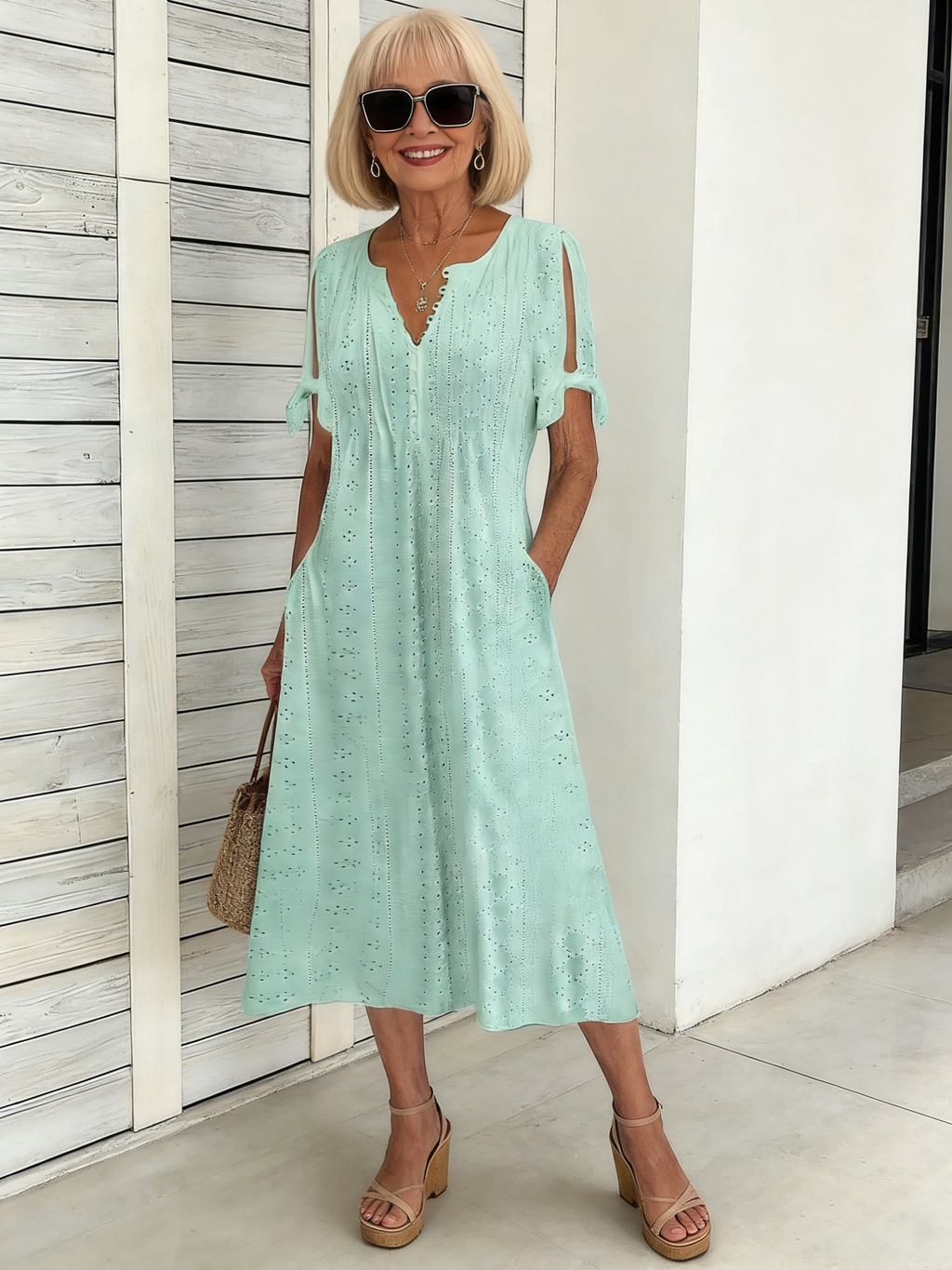 Dress Hollow V-Neck Lace Frilly