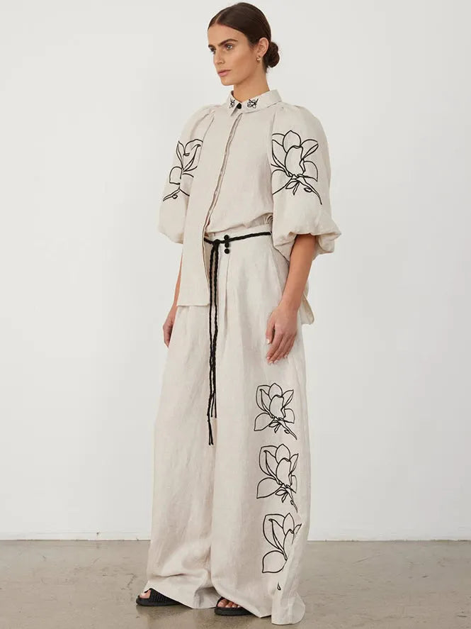Casual Linen Floral Suit