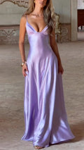 Lavender Satin V‐Neck Slip Maxi Gown