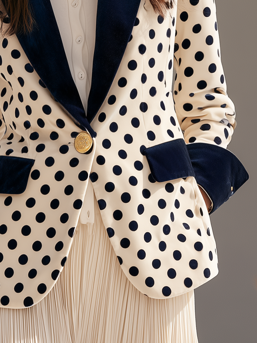 Women's Contrast Lapel Polka Dot Velvet Blazer