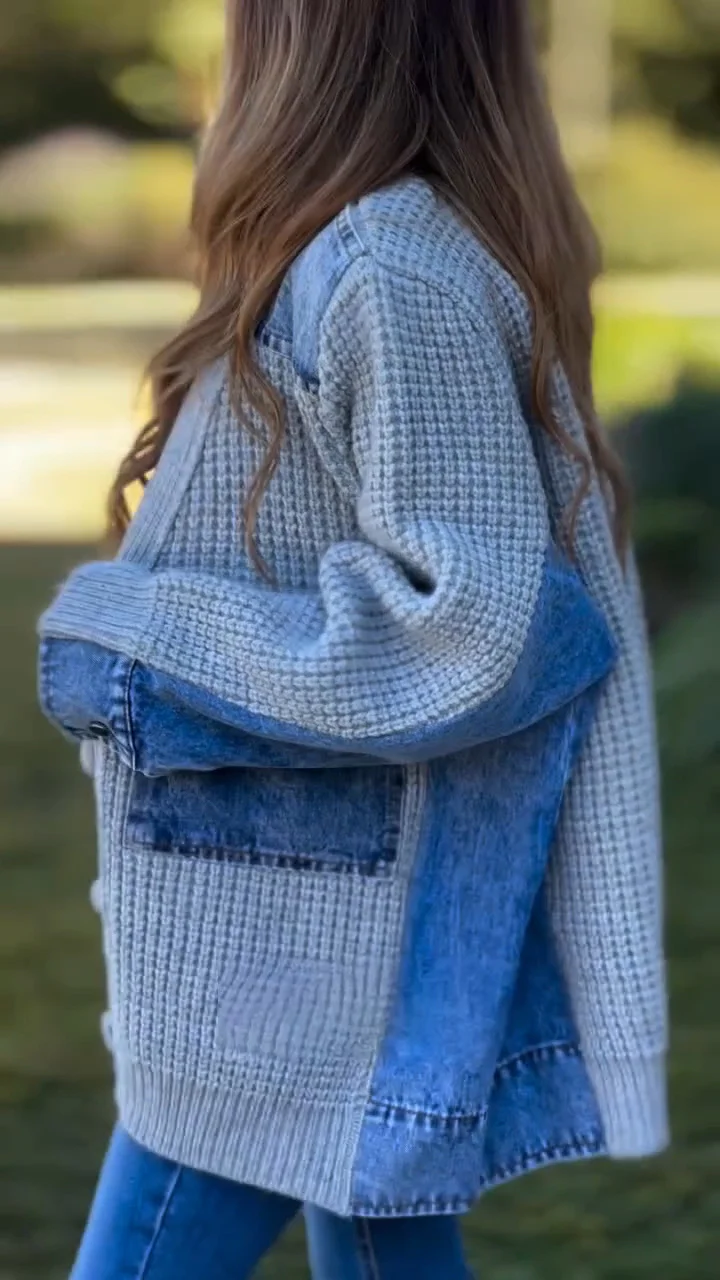 Women Spliced Knitted Casual Coat