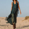 Boho Chic Cotton Linen Blend Maxi Dress With Embroidery And Tassels For Women