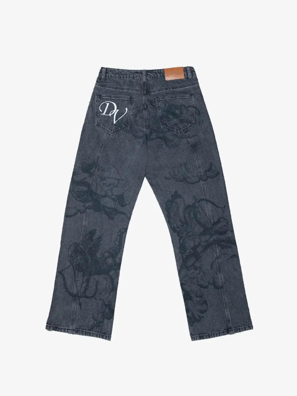 Cupid Print Washed Blue Jeans