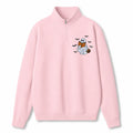 Chaotic Club Embroided Reading Ghost Pumpkin Pastel Pink Quarter Zip Sweatshirt