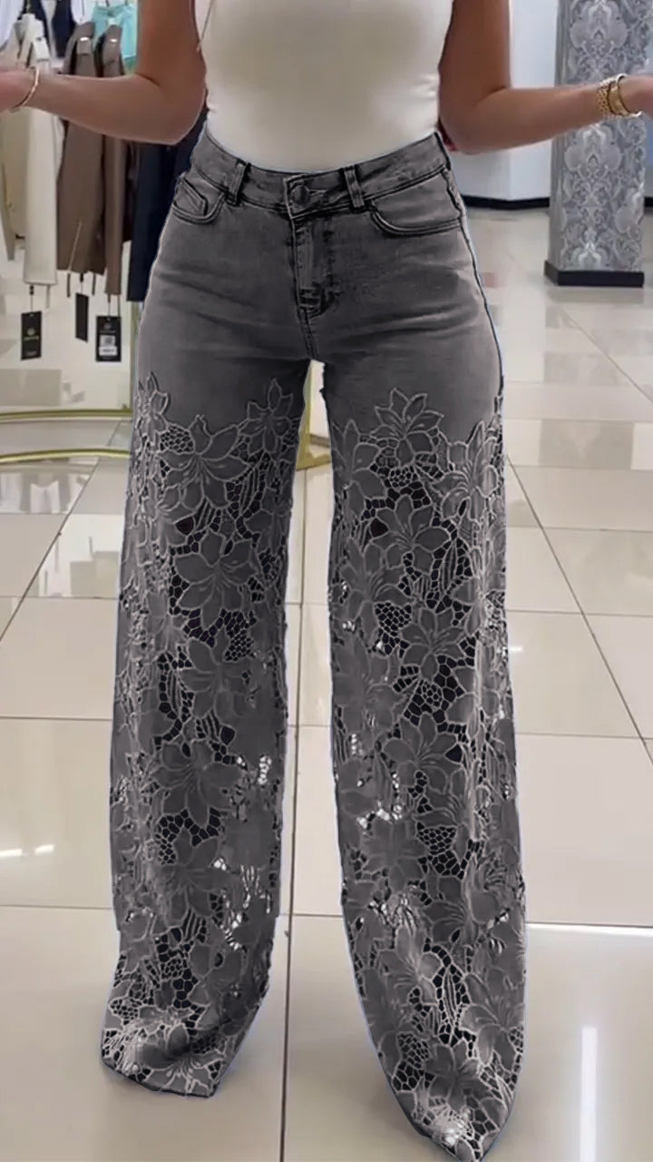 Women's Lace Patchwork Hollow Jeans