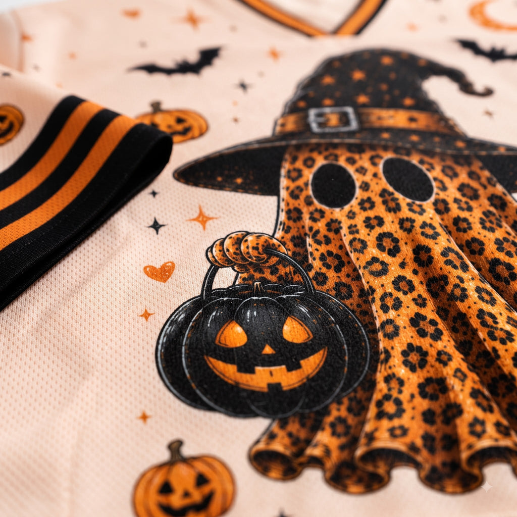 Chaotic Club Spooky Leopard Ghost Black Pumpkin Bucket Mesh Jersey