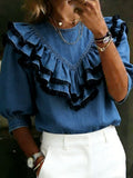 Women's Chic Ruffled Lace Denim Cotton Shirt
