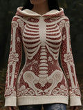 Vintage Halloween Anatomy And Rose Art Knit Hooded Sweater