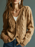 Cozy Camel Cable Knit Button Cardigan
