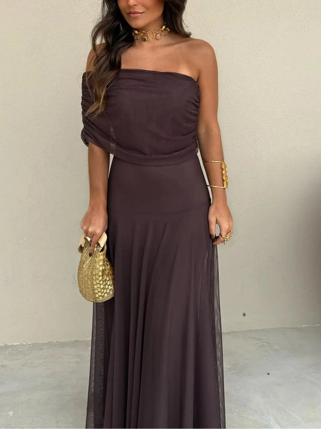 Toledo One Shoulder Mesh Maxi Dress