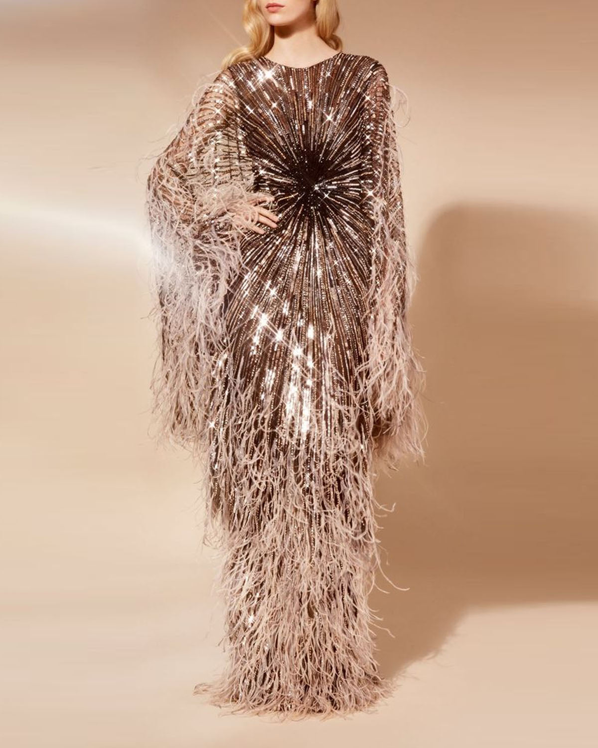 Elegant V-Neck Feather Embroidery Gown