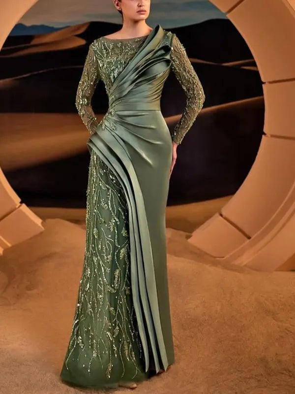 Round Neck Sequined Long Sleeves Maxi Dress