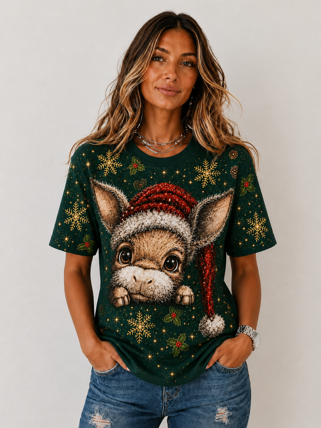 Cute Christmas Donkey Snowflake T‐Shirt