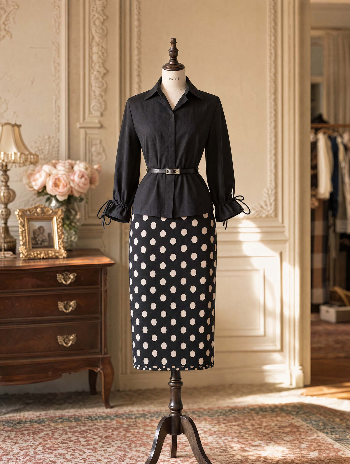 Vintage Waist‑Fitted Drawstring Cuff Shirt