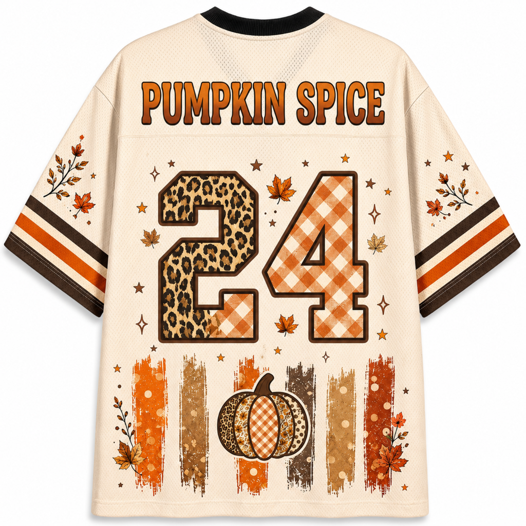 Chaotic Club Hello Fall Patchwork Pumpkin Spice Mesh Jersey
