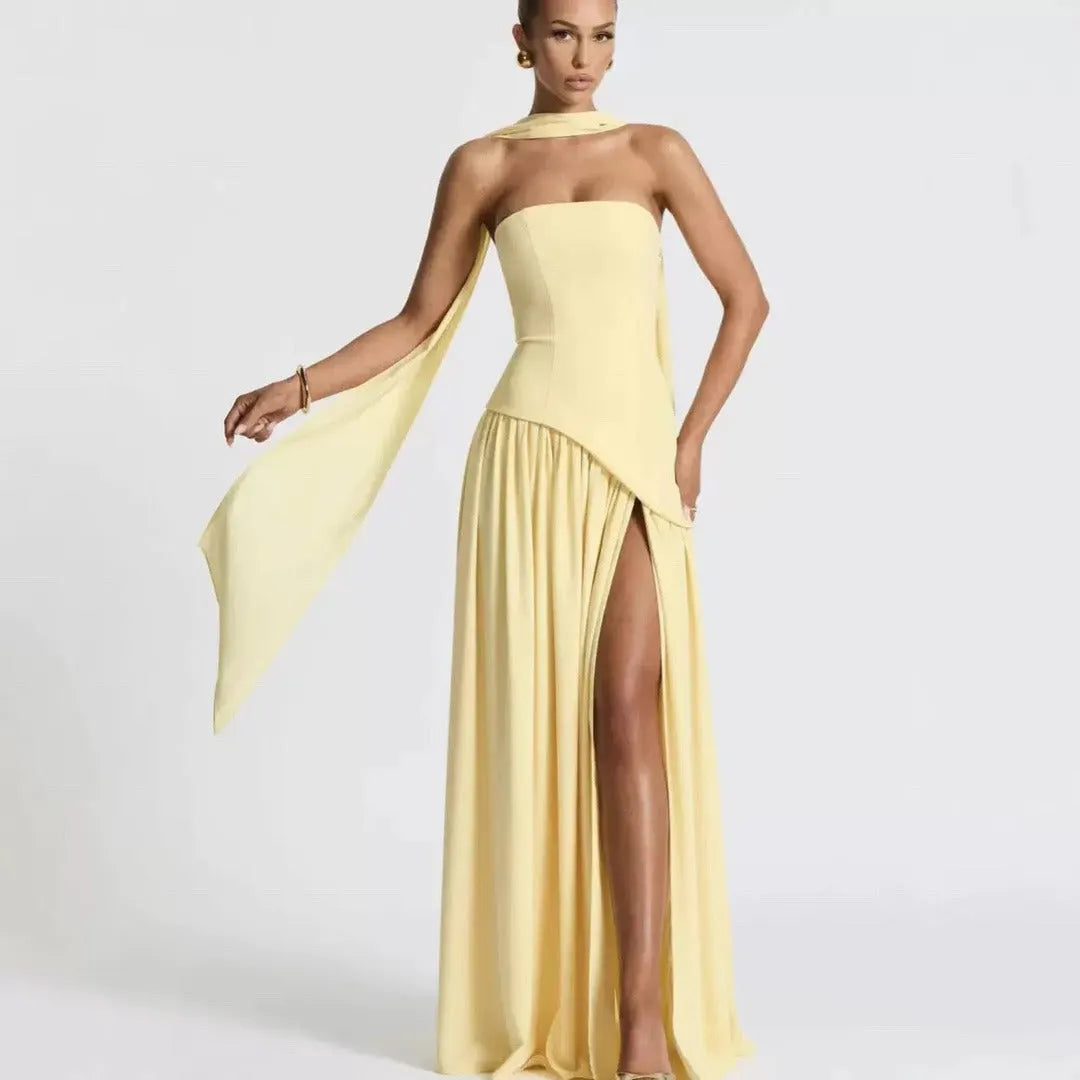 STRAPLESS SLIT DRESS