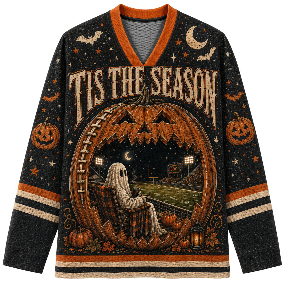 Chaotic Club Halloween Tis the Season Ghost Football Long Sleeve Jersey