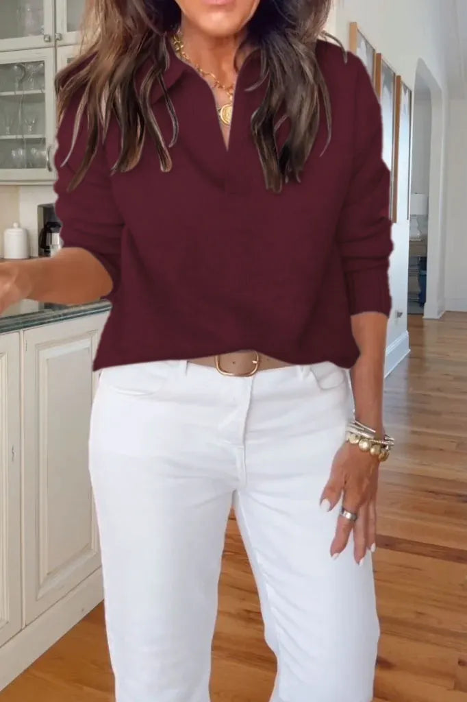 Women's Casual Solid Color V-Neck Knitted Sweater With Casual Pants
