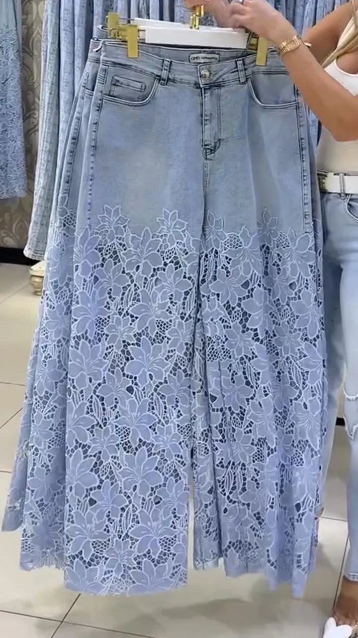 Women's Lace Patchwork Hollow Jeans