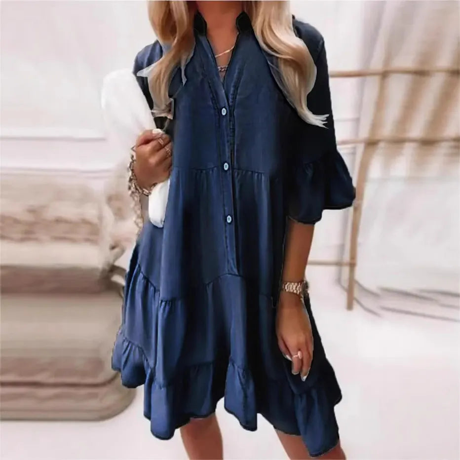 Women's V-neck Patchwork Solid Color Casual Dress