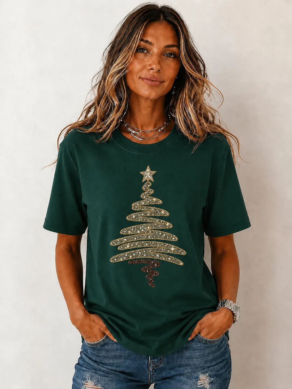 Glitter Christmas Tree Graphic T‐Shirt