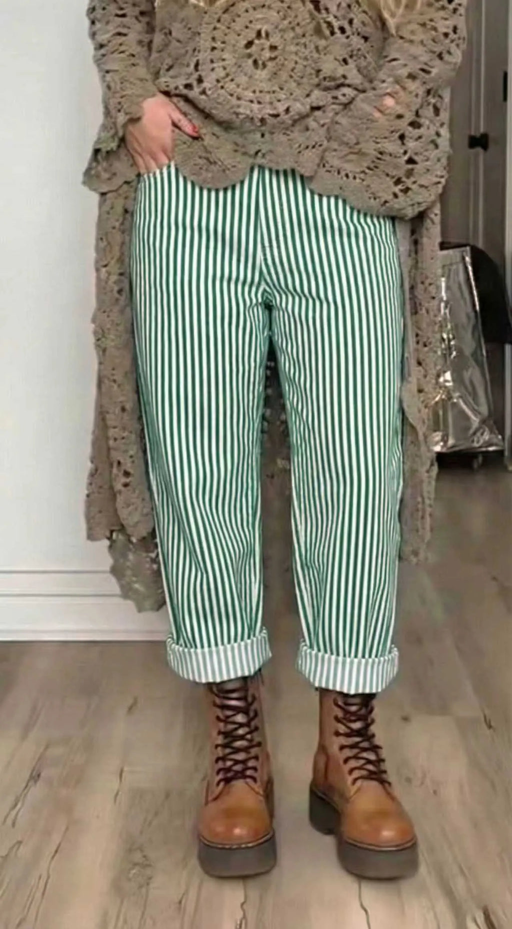 Women Vertical Striped Casual Pants