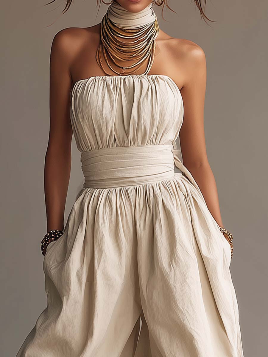 Bohemian Cotton Strapless Balloon-Leg Jumpsuit